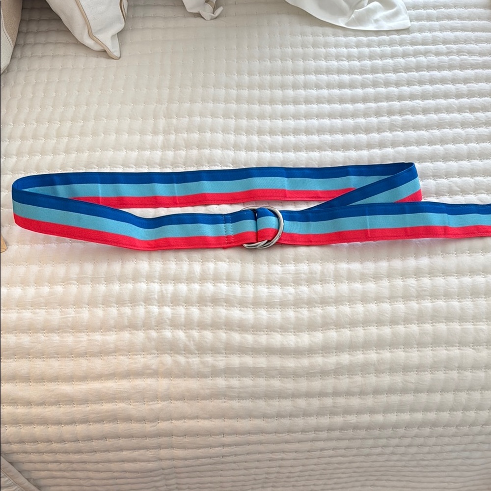 Striped Blue and Red Belt with Silver Buckle